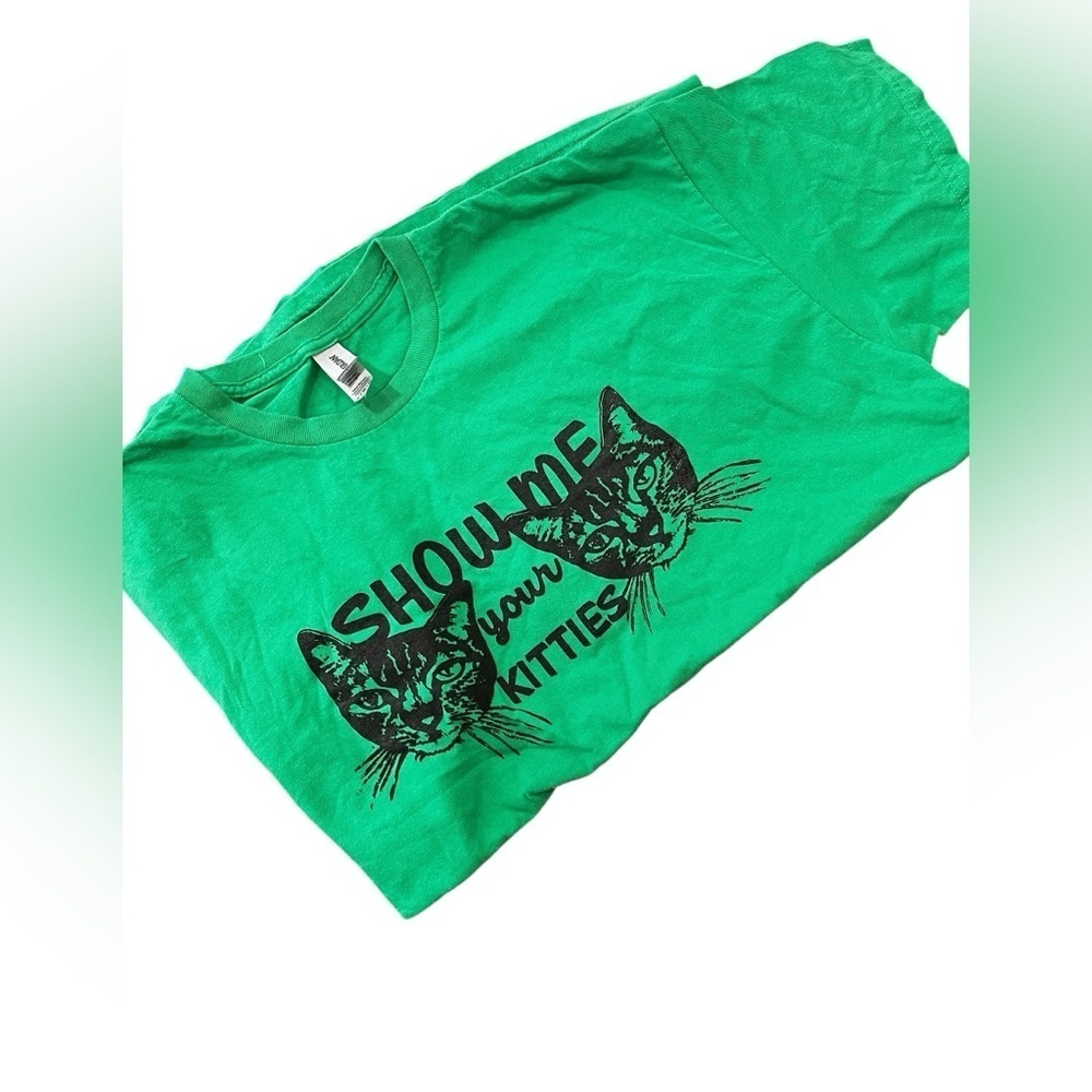 NWT green tee Show me your kitties novelty rescue cat t shirt-adult XL